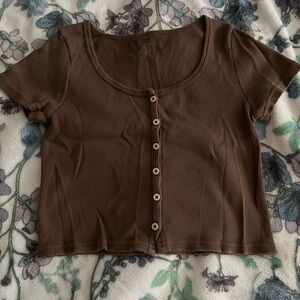 used brown button up cropped t shirt